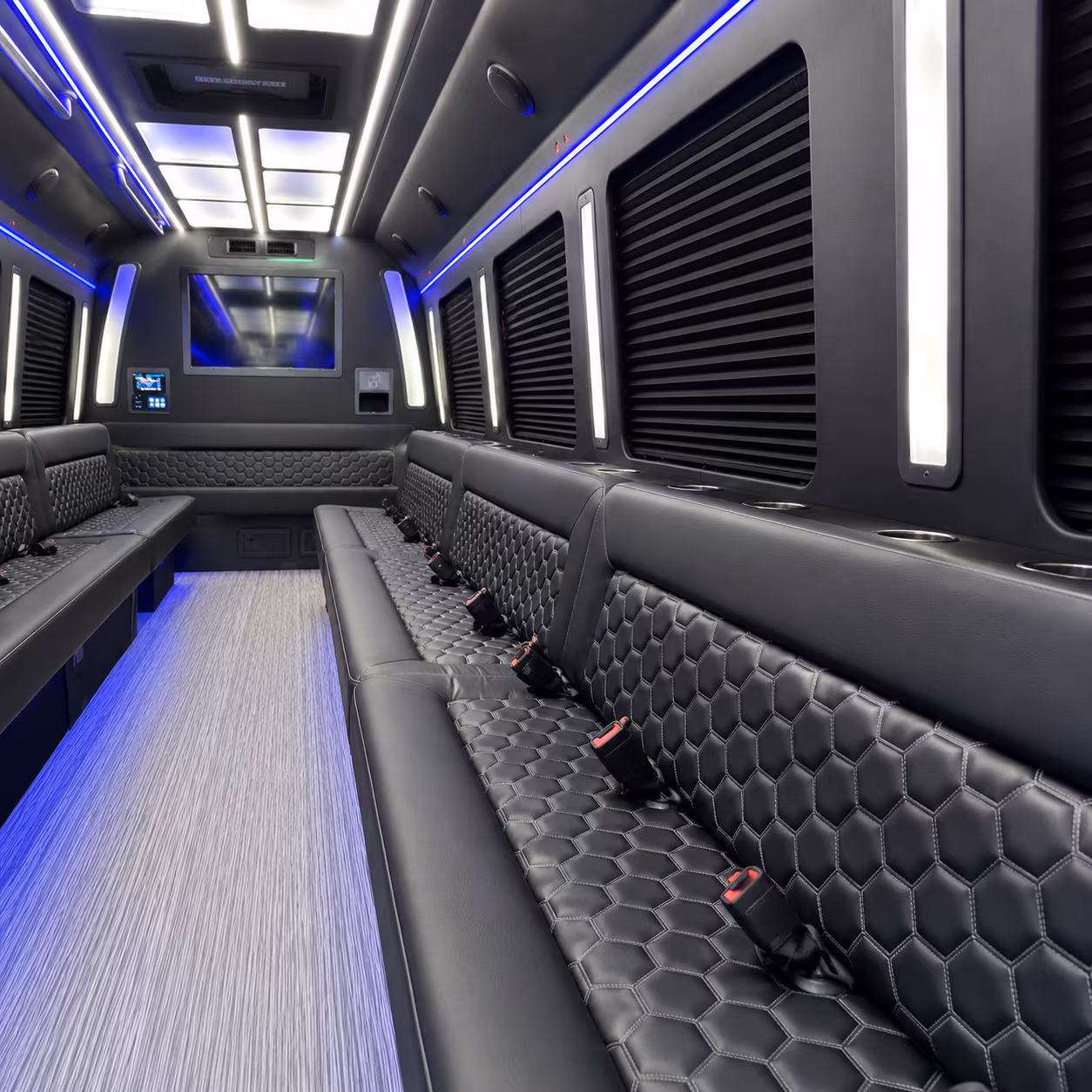 Raleigh Birthday, Sweet 16, & Quinceañera Transportation party bus interior