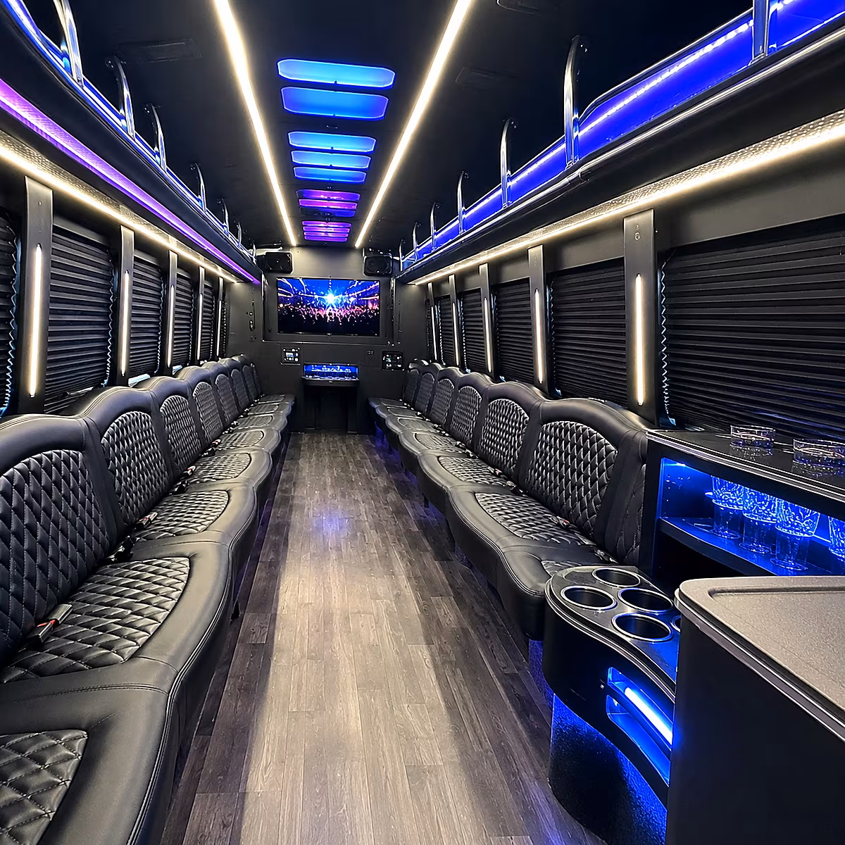 Raleigh Wedding Transportation party bus interior